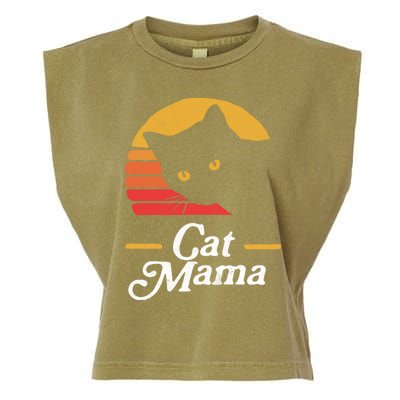 Cat Mama Vintage Eighties Style Cat Retro Distressed Gift Garment-Dyed Women's Muscle Tee