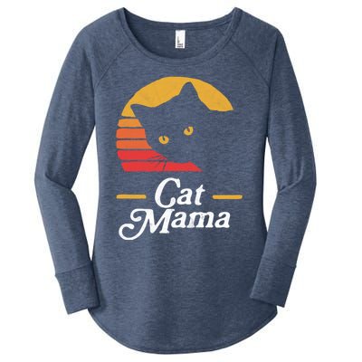 Cat Mama Vintage Eighties Style Cat Retro Distressed Gift Women's Perfect Tri Tunic Long Sleeve Shirt