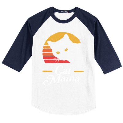 Cat Mama Vintage Eighties Style Cat Retro Distressed Gift Baseball Sleeve Shirt