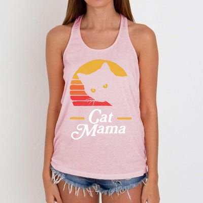 Cat Mama Vintage Eighties Style Cat Retro Distressed Gift Women's Knotted Racerback Tank