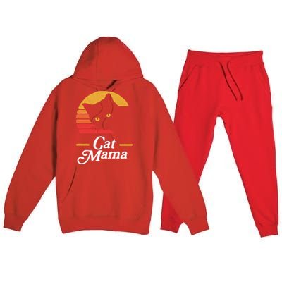 Cat Mama Vintage Eighties Style Cat Retro Distressed Gift Premium Hooded Sweatsuit Set