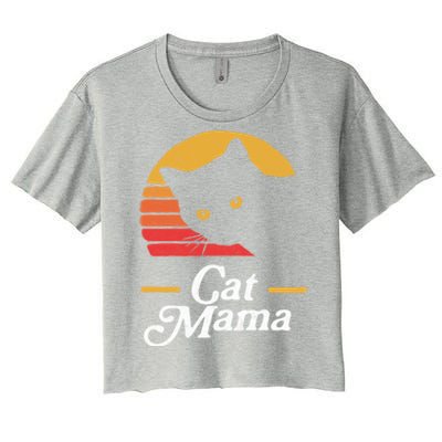 Cat Mama Vintage Eighties Style Cat Retro Distressed Gift Women's Crop Top Tee