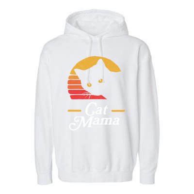 Cat Mama Vintage Eighties Style Cat Retro Distressed Gift Garment-Dyed Fleece Hoodie