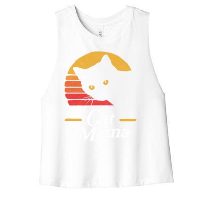 Cat Mama Vintage Eighties Style Cat Retro Distressed Gift Women's Racerback Cropped Tank