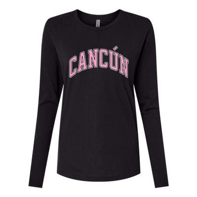 Cancun Mexico Varsity Style Pink Text Funny Gift Womens Cotton Relaxed Long Sleeve T-Shirt