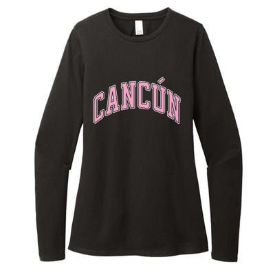 Cancun Mexico Varsity Style Pink Text Funny Gift Womens CVC Long Sleeve Shirt