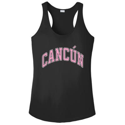 Cancun Mexico Varsity Style Pink Text Funny Gift Ladies PosiCharge Competitor Racerback Tank