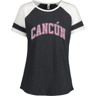 Cancun Mexico Varsity Style Pink Text Funny Gift Enza Ladies Jersey Colorblock Tee