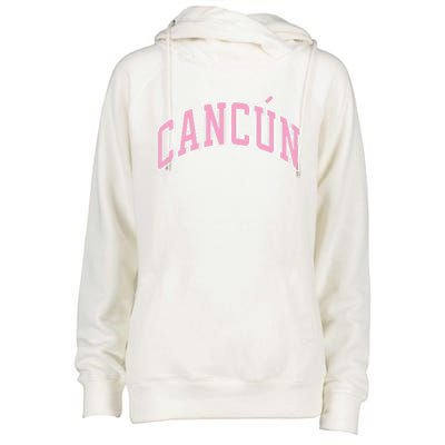 Cancun Mexico Varsity Style Pink Text Funny Gift Womens Funnel Neck Pullover Hood