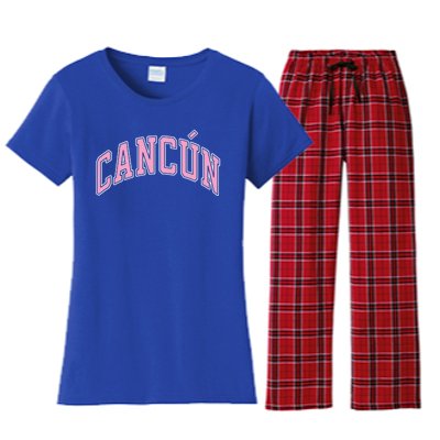 Cancun Mexico Varsity Style Pink Text Funny Gift Women's Flannel Pajama Set