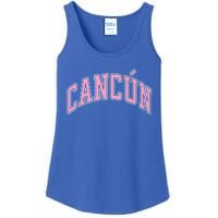 Cancun Mexico Varsity Style Pink Text Funny Gift Ladies Essential Tank