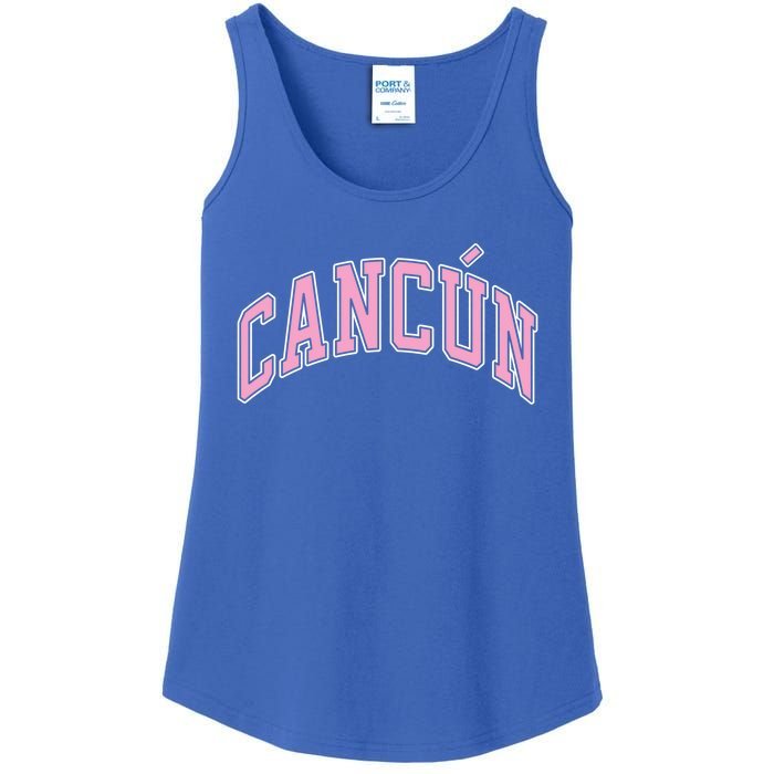 Cancun Mexico Varsity Style Pink Text Funny Gift Ladies Essential Tank