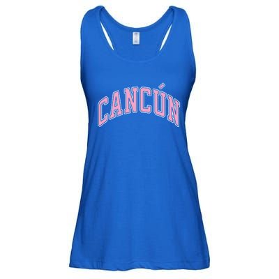 Cancun Mexico Varsity Style Pink Text Funny Gift Ladies Essential Flowy Tank