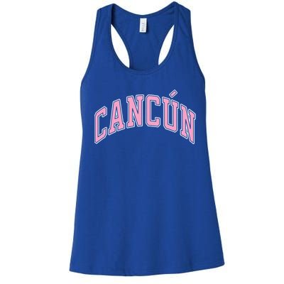 Cancun Mexico Varsity Style Pink Text Funny Gift Women's Racerback Tank