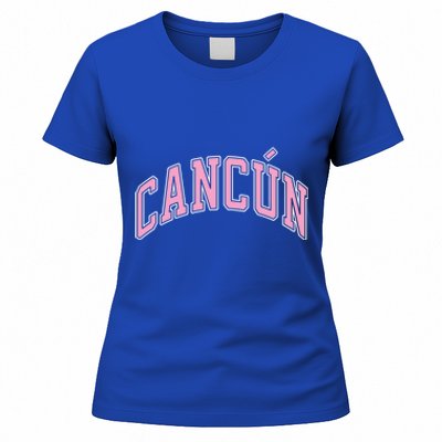 Cancun Mexico Varsity Style Pink Text Funny Gift Women's T-Shirt