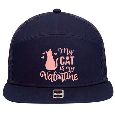 Cute Meow Valentine's Day Wo Love My Cat Is My Valentine 7 Panel Mesh Trucker Snapback Hat