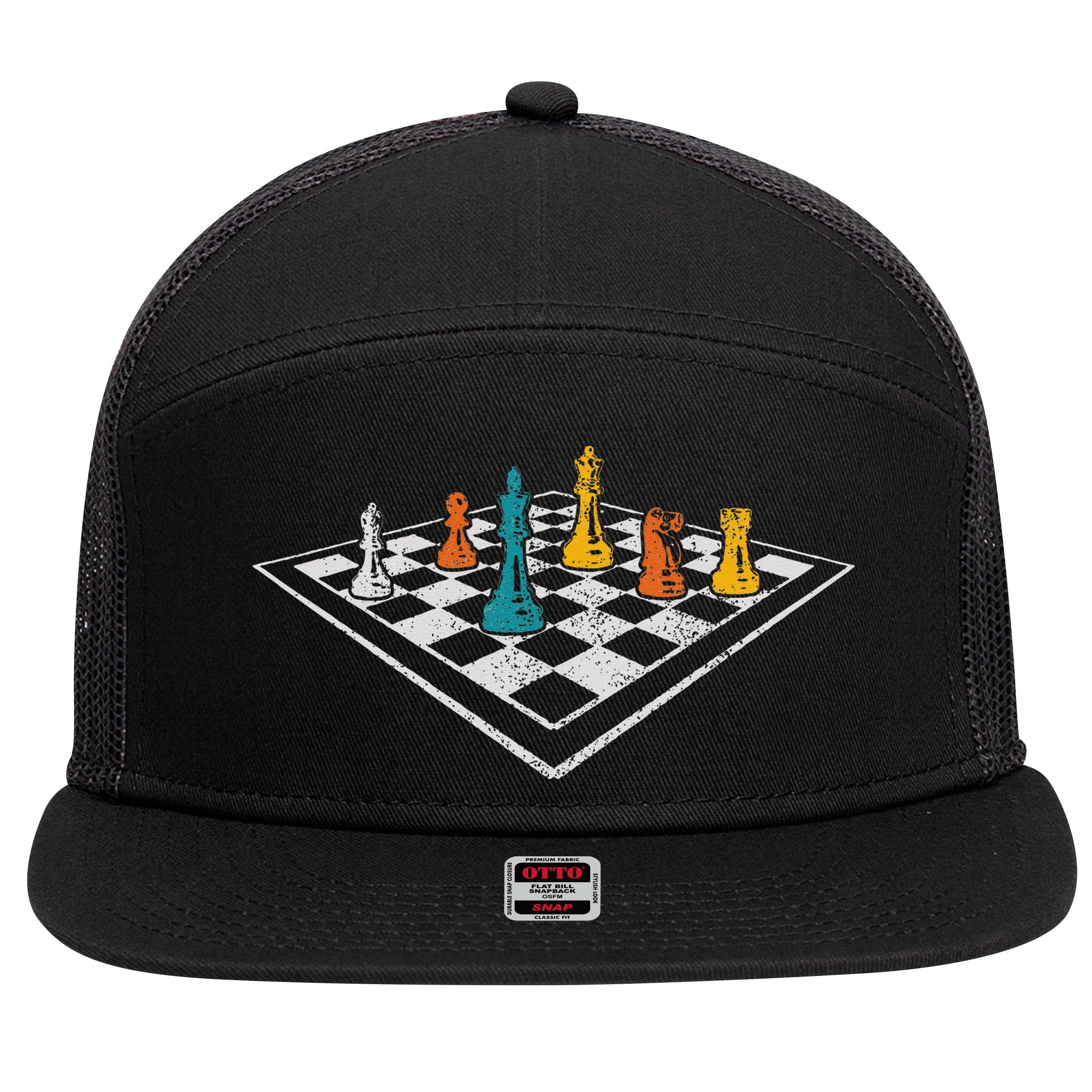 Chess Master Vintage Retro Club Chess Player 7 Panel Mesh Trucker Snapback Hat