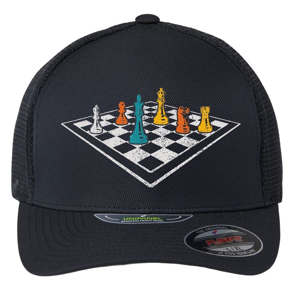 Chess Master Vintage Retro Club Chess Player Flexfit Unipanel Trucker Cap