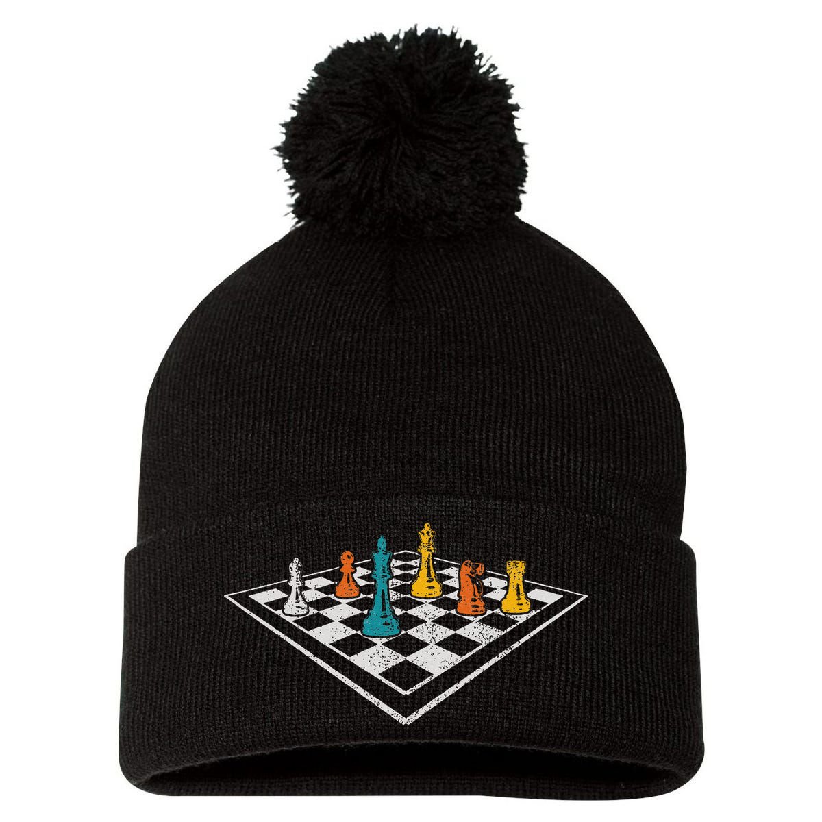 Chess Master Vintage Retro Club Chess Player Pom Pom 12in Knit Beanie