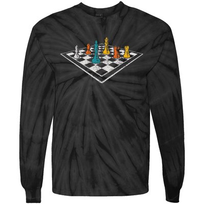 Chess Master Vintage Retro Club Chess Player Tie-Dye Long Sleeve Shirt