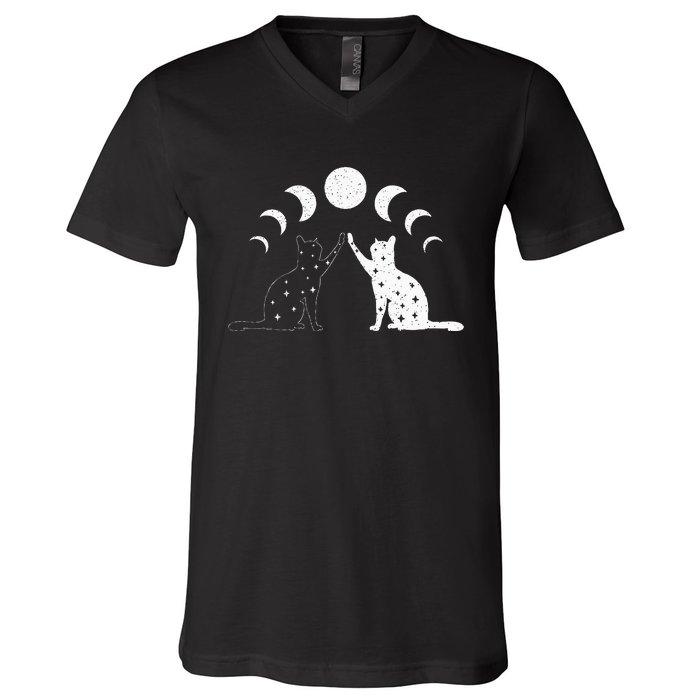 Cat Moon Vintage Witchy Cat Lovers And Celestial Enthusiasts V-Neck T-Shirt