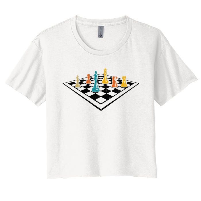 Chess Master Vintage Retro Club Chess Player Women's Crop Top Tee