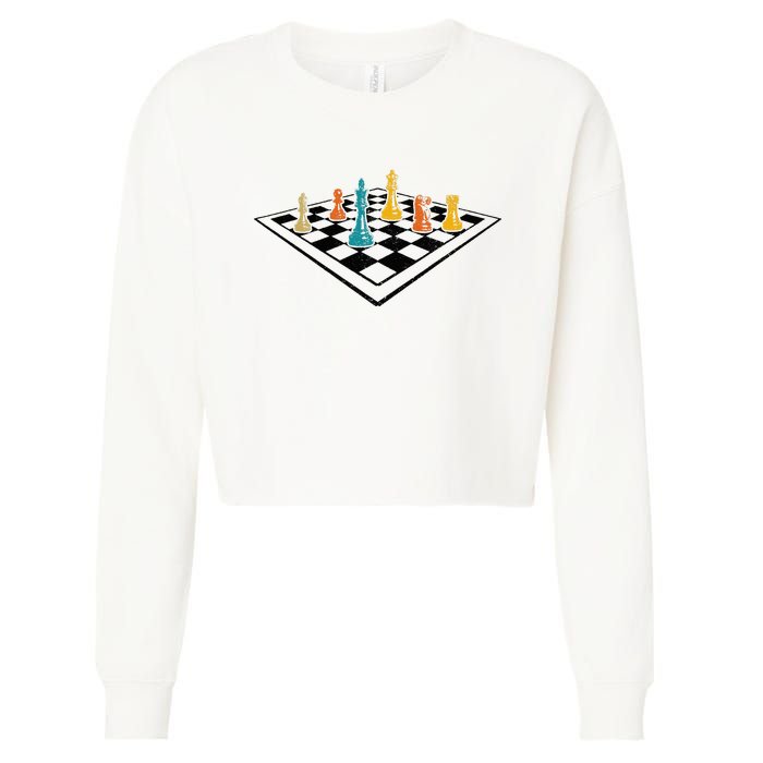 Chess Master Vintage Retro Club Chess Player Cropped Pullover Crew