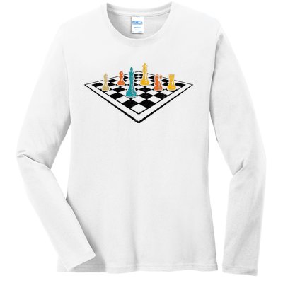 Chess Master Vintage Retro Club Chess Player Ladies Long Sleeve Shirt