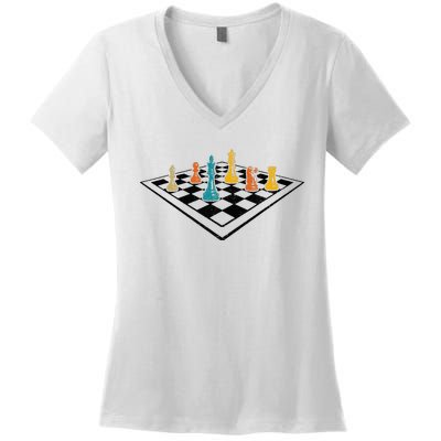 Chess Master Vintage Retro Club Chess Player Women's V-Neck T-Shirt