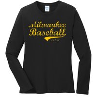 Classic Milwaukee Wisconsin Baseball Fan Retro Vintage Ladies Long Sleeve Shirt