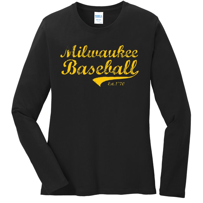 Classic Milwaukee Wisconsin Baseball Fan Retro Vintage Ladies Long Sleeve Shirt