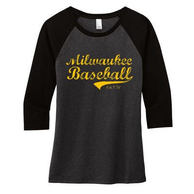 Classic Milwaukee Wisconsin Baseball Fan Retro Vintage Women's Tri-Blend 3/4-Sleeve Raglan Shirt