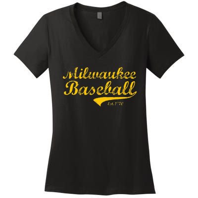 Classic Milwaukee Wisconsin Baseball Fan Retro Vintage Women's V-Neck T-Shirt