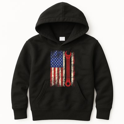 Car Mechanic Wrench Workshop Tools Us American Flag Kids Hoodie