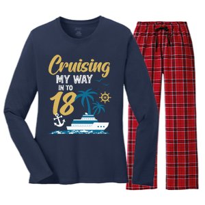 Cruising My Way Into 18th Birthday Cruise 18 Years Old Women's Long Sleeve Flannel Pajama Set 