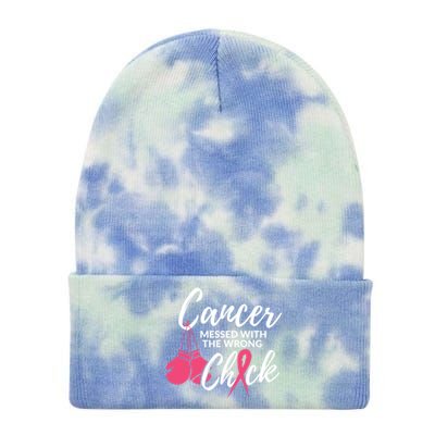 Cancer Messed With The Wrong Chick Meaningful Gift Breast Cancer Fighting Gift Tie Dye 12in Knit Beanie