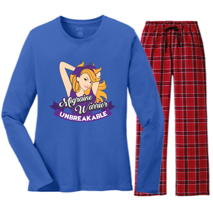 Cute Migraine Warrior Unbreakable Awareness Month Gift Women's Long Sleeve Flannel Pajama Set 