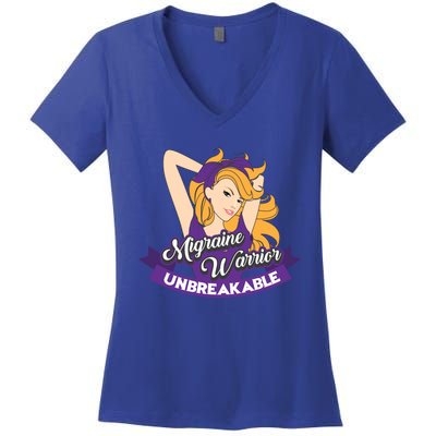 Cute Migraine Warrior Unbreakable Awareness Month Gift Women's V-Neck T-Shirt