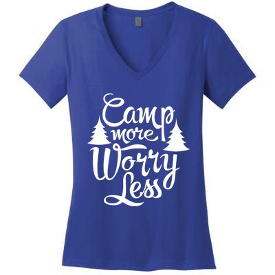 Camp More Worry Less Camping Lover Outdoor Mom Dad Gift Women's V-Neck T-Shirt