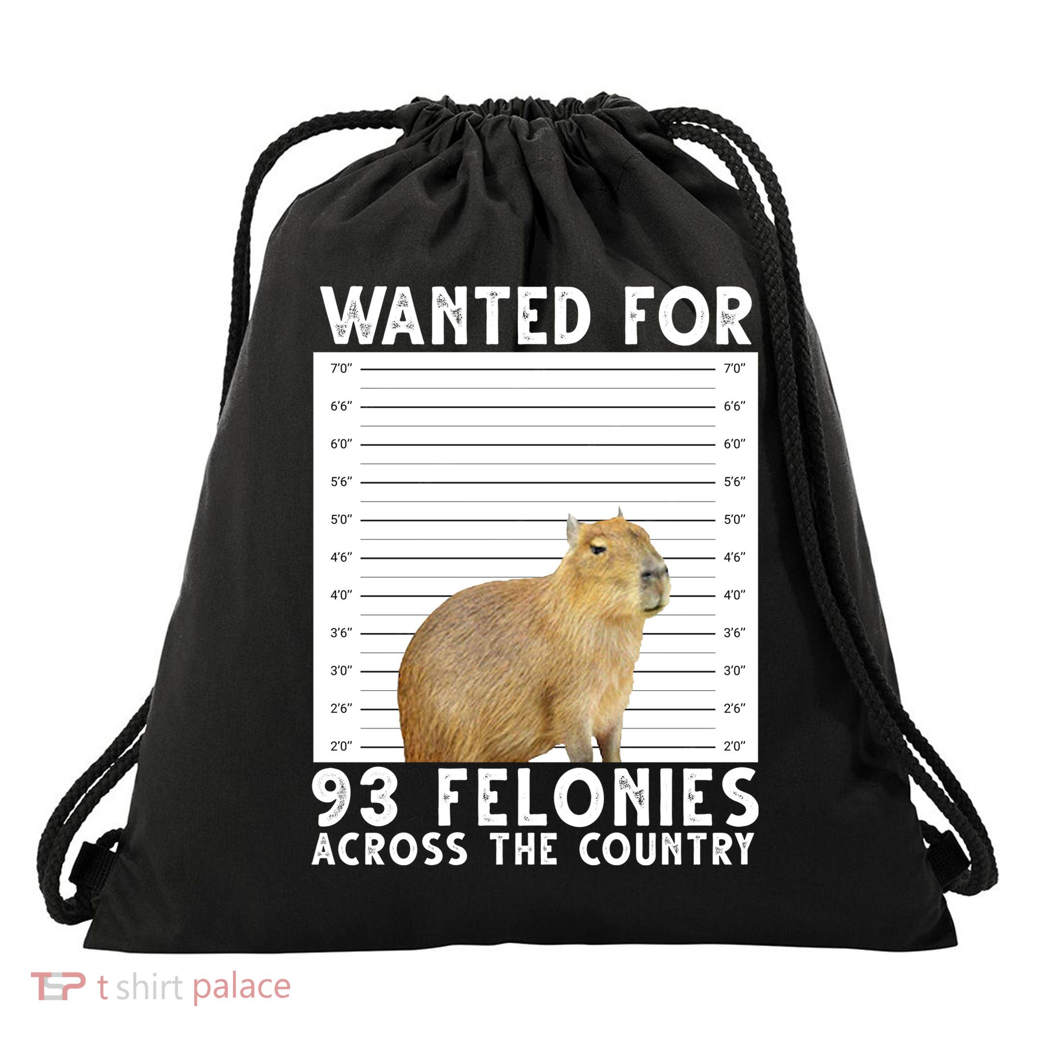 Capybara Mugshot Wanted For 93 Felonies Across The Country Drawstring Bag