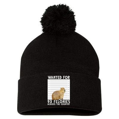 Capybara Mugshot Wanted For 93 Felonies Across The Country Pom Pom 12in Knit Beanie