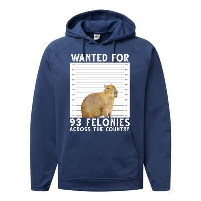 Capybara Mugshot Wanted For 93 Felonies Across The Country Performance Fleece Hoodie