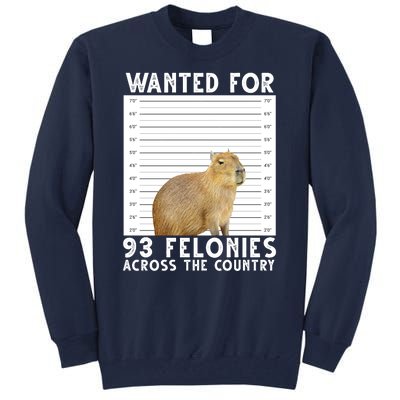 Capybara Mugshot Wanted For 93 Felonies Across The Country Tall Sweatshirt