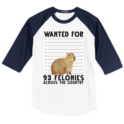 Capybara Mugshot Wanted For 93 Felonies Across The Country Baseball Sleeve Shirt