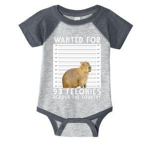 Capybara Mugshot Wanted For 93 Felonies Across The Country Infant Baby Jersey Bodysuit