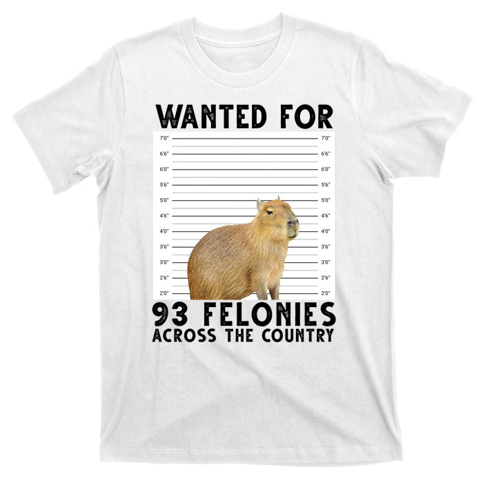 Capybara Mugshot Wanted For 93 Felonies Across The Country T-Shirt