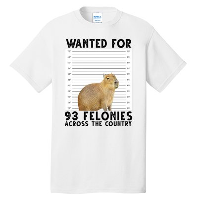 Capybara Mugshot Wanted For 93 Felonies Across The Country Tall T-Shirt