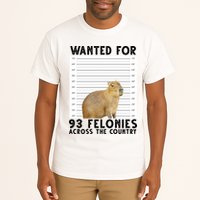 Capybara Mugshot Wanted For 93 Felonies Across The Country Tall T-Shirt