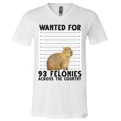 Capybara Mugshot Wanted For 93 Felonies Across The Country V-Neck T-Shirt