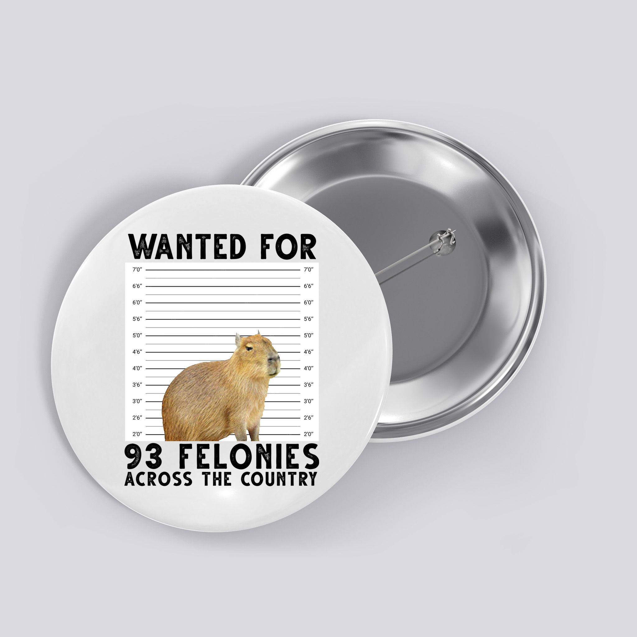 Capybara Mugshot Wanted For 93 Felonies Across The Country Button
